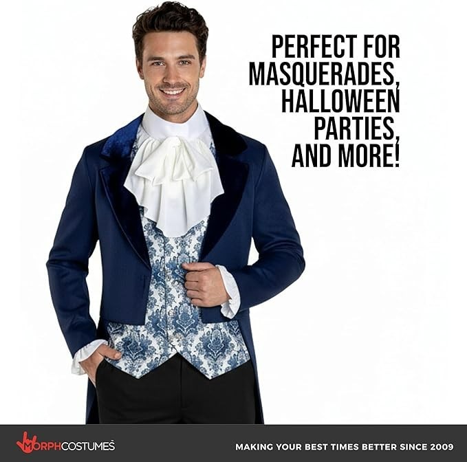 Men`s Regency Gentleman Costume Blue Tailcoat Victorian Nobleman Bridgerton Coat