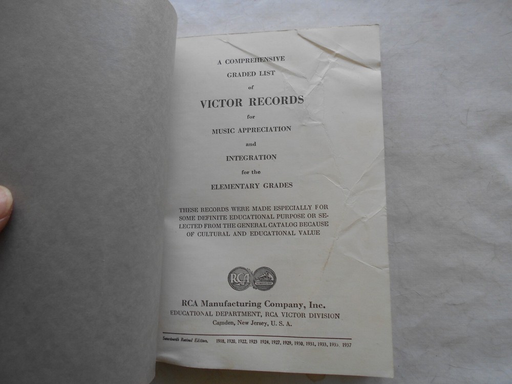 RCA VICTOR RECORDS CATALOG for Elementary Schools 1937