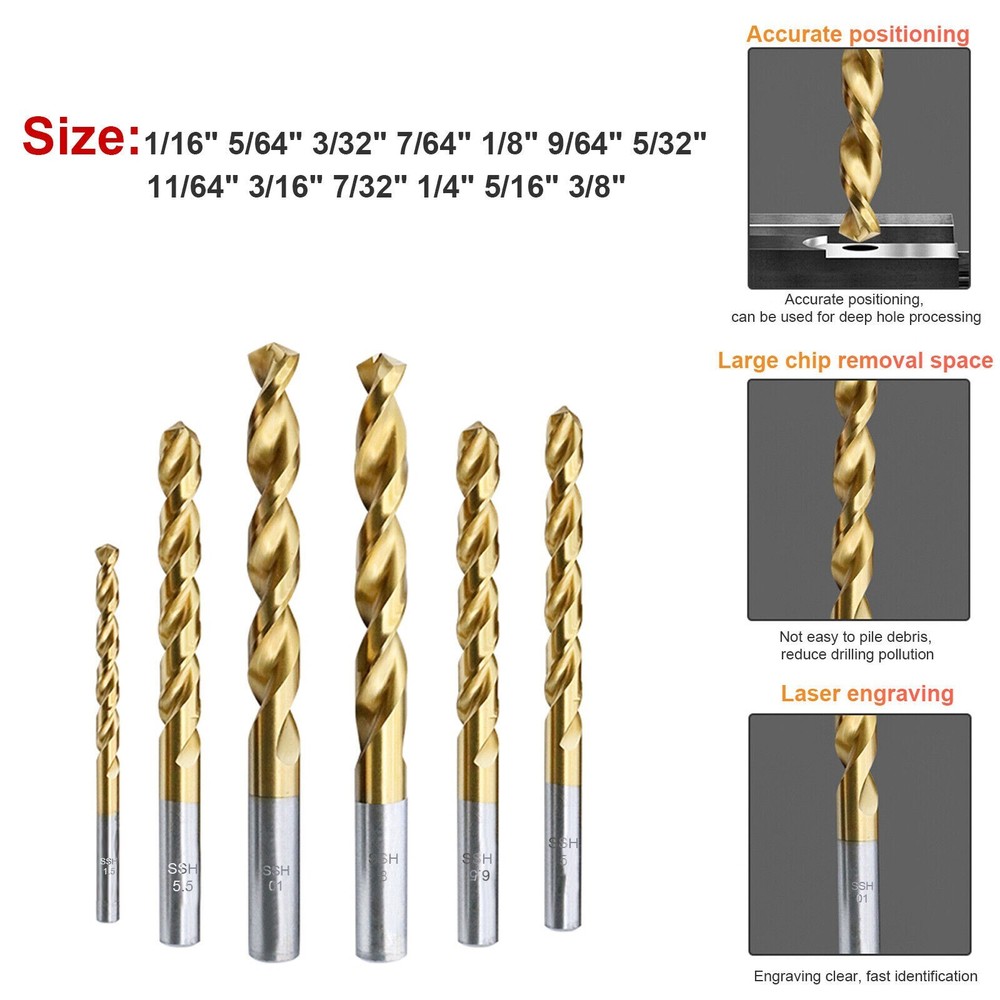 100PCS Drill Bit Set 1/16"-3/8" HSS Titanium Multi Drill Bits Twist Metal Tools