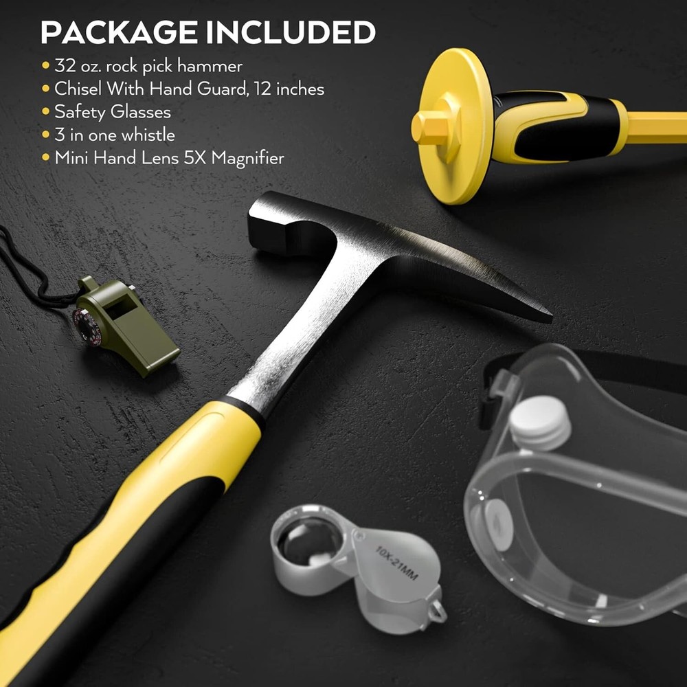 Ergonomic Rock Hammer & Chisel Kit for Gem Collectors - 5 Essential Tools
