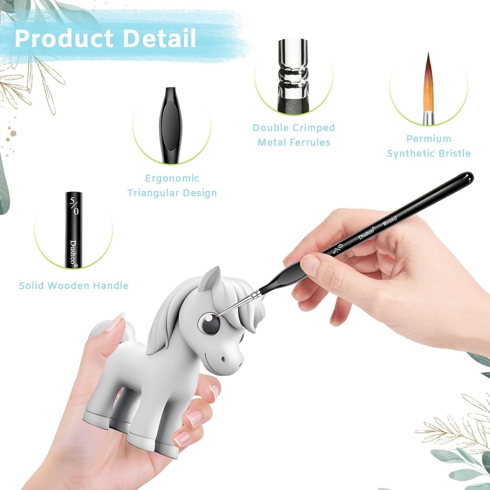 8-Piece Miniature Detail Paint Brushes Set - Precision Round, Filbert & Angular