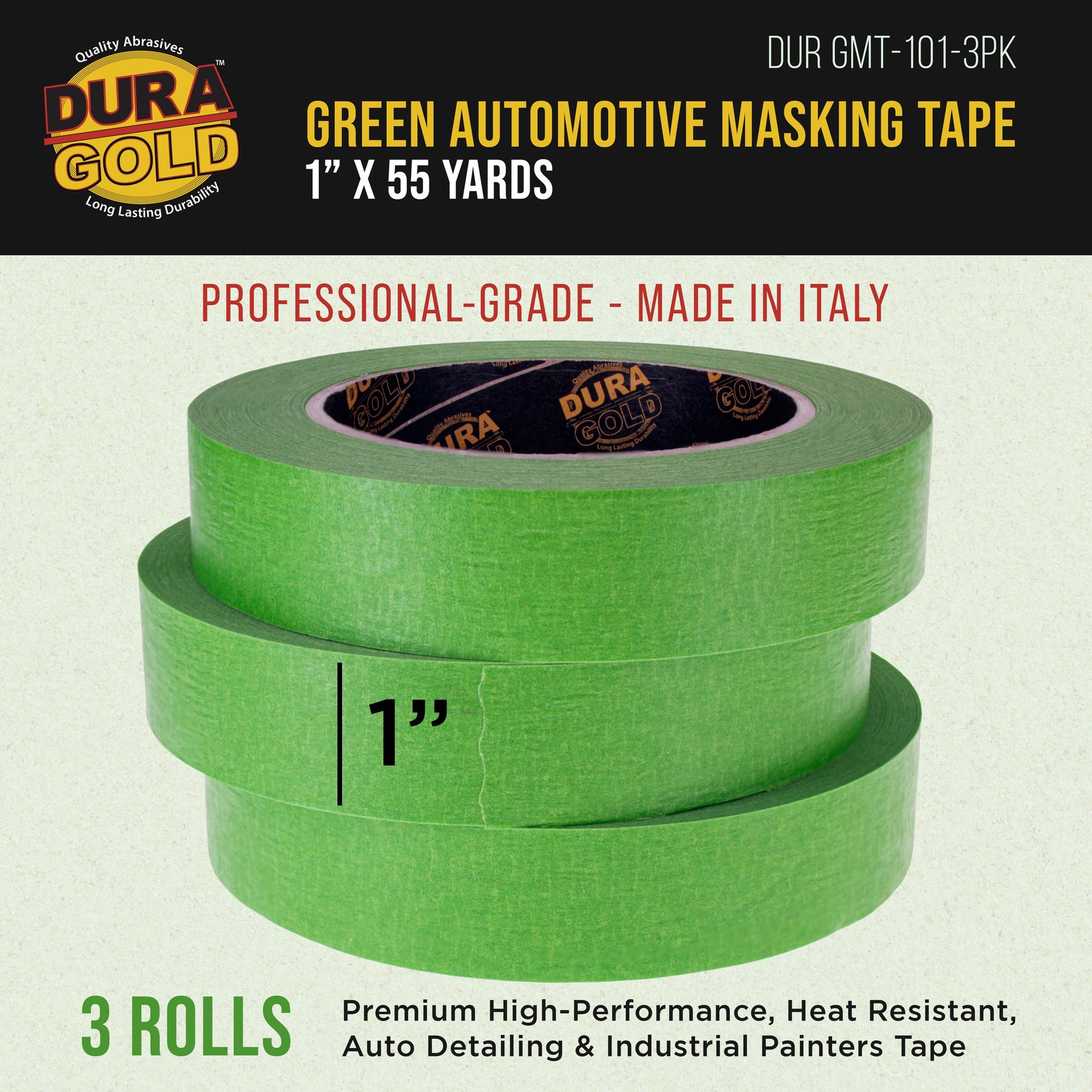 1 Inch (24mm x 55 Yards) Automotive Masking Tape, 3 Rolls - Heat Resistant