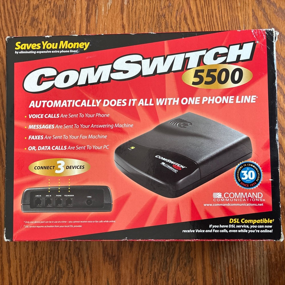 Command Communications ComSwitch 5500 Phone Fax Modem 3-Port Call Switch Sealed