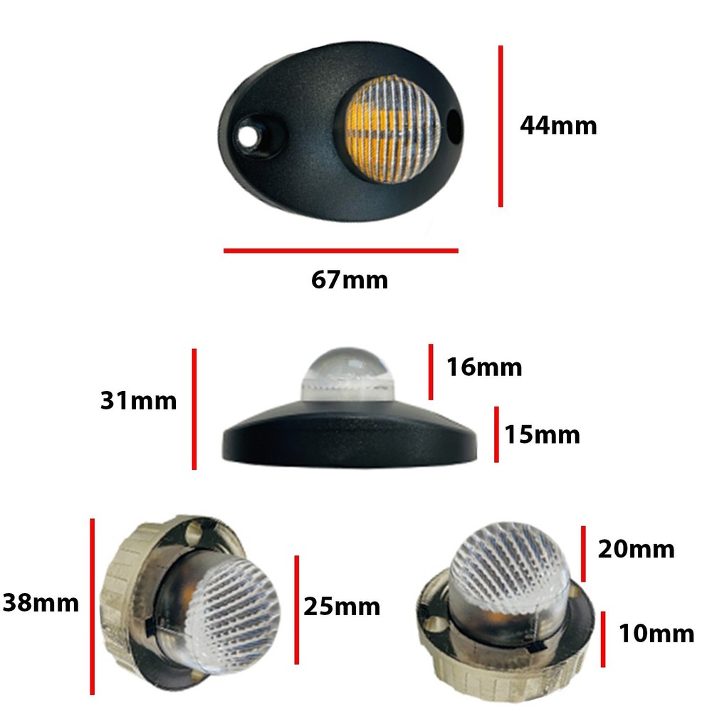 X4 LED Amber Hideaway Light 12/24V Flush/Bracket LightBar Covert Strobe Beacon