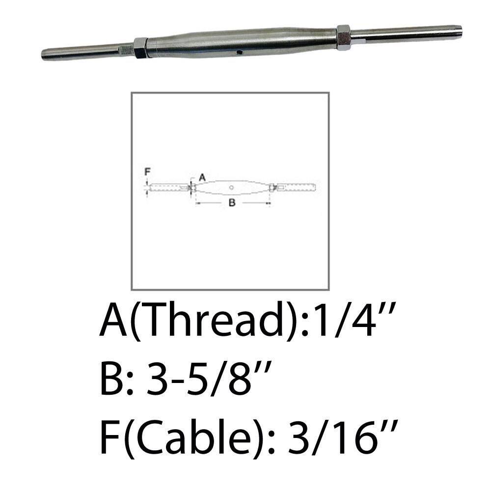 1/4" Thread Swage Stud & Stud Pipe Turnbuckle 3/16" Cable Stainless Steel 4 PC