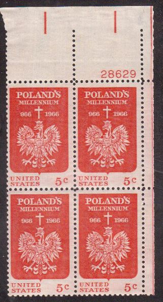 Scott #1313...5 Cent....Poland... 5 Plate Blocks