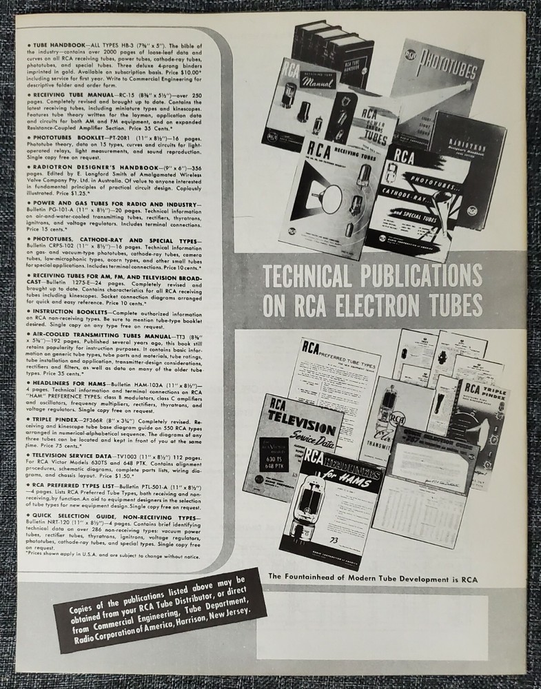 Vtg RCA Receiving Tubes Catalog Characteristic & Socket Chart Connections 1950