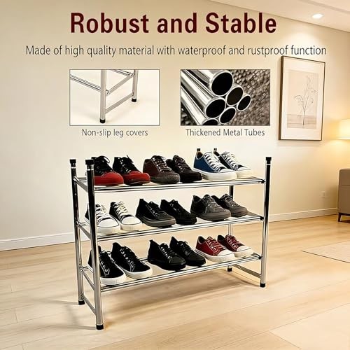3 Tier Shoe Rack for Closet Metal Wide Retractable Stackable Shoe Storage