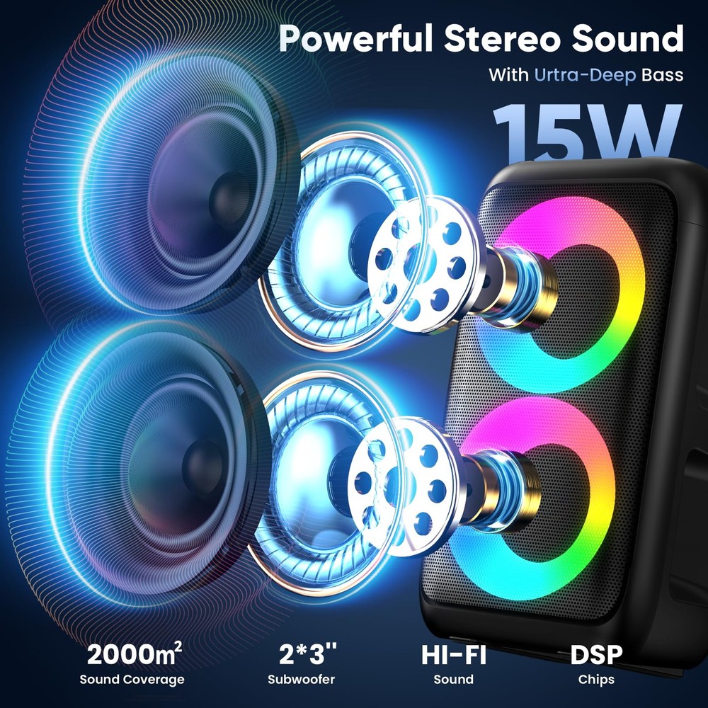 Karaoke Machine, Portable Bluetooth Speaker with 2 Wireless Karaoke Microphon...