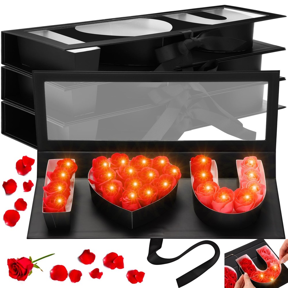 4 Pack Valentines Empty I Love You Fillable Flower Gift Boxes with LED Light ...
