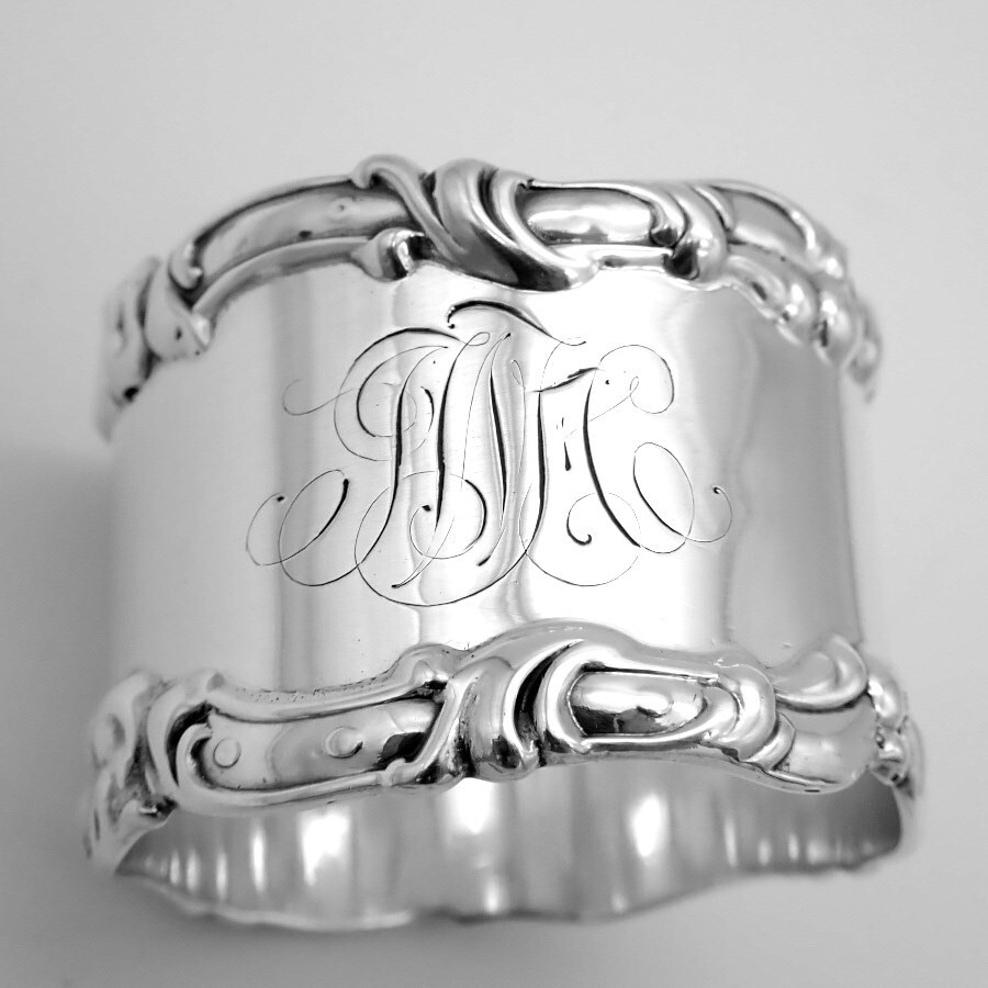 Napkin Ring Applied Borders Sterling Silver Mono JWH