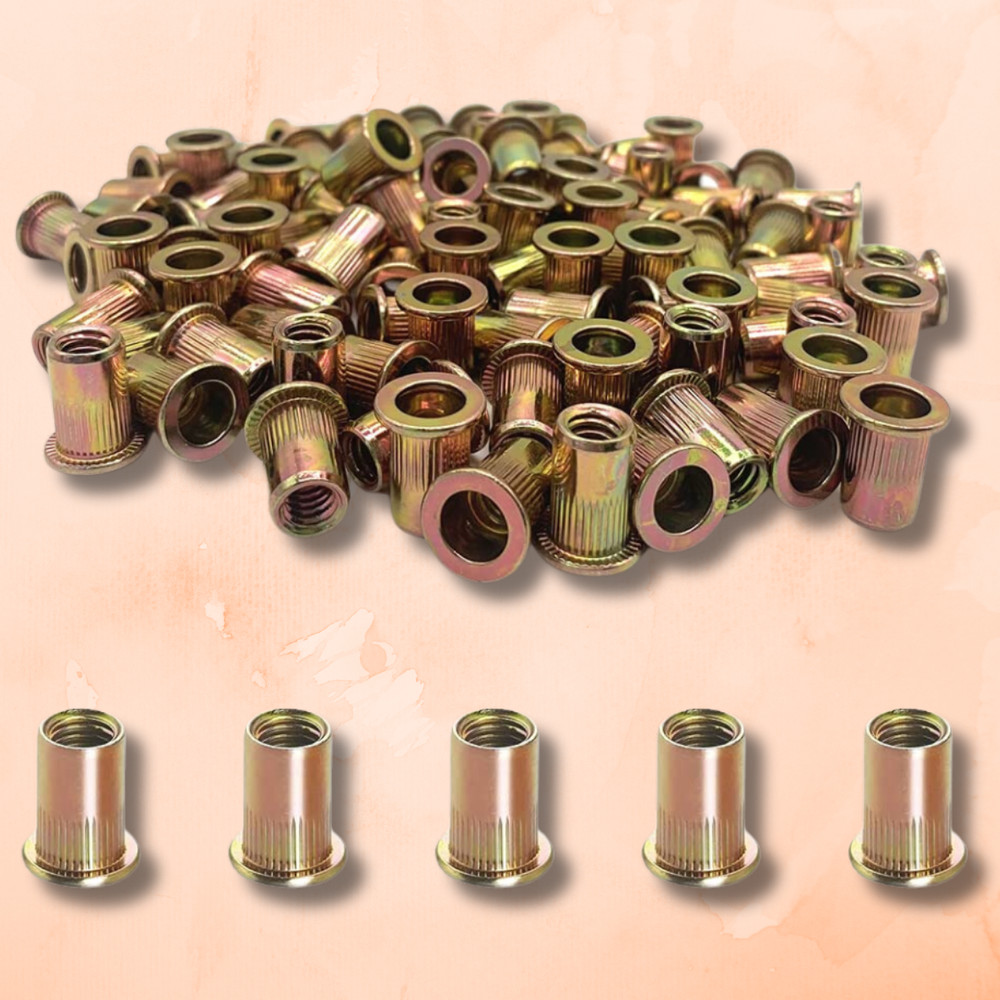 100pcs 1/4-20 Carbon Steel Flat Head Threaded Binding Rivet Nut Insert