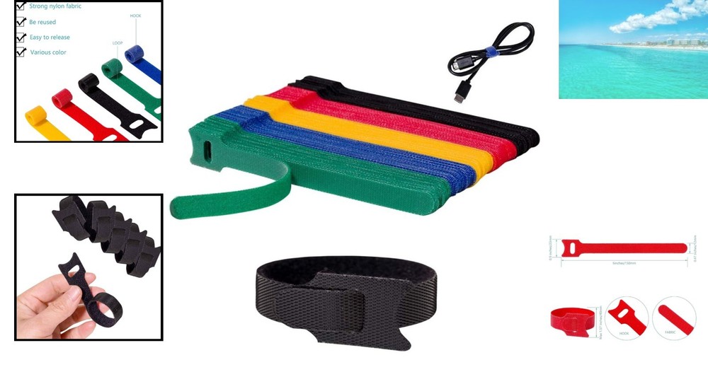 6-Inch Hook & Loop Cable Ties - 100PCS Durable Microfiber Fasteners in 5 Colors