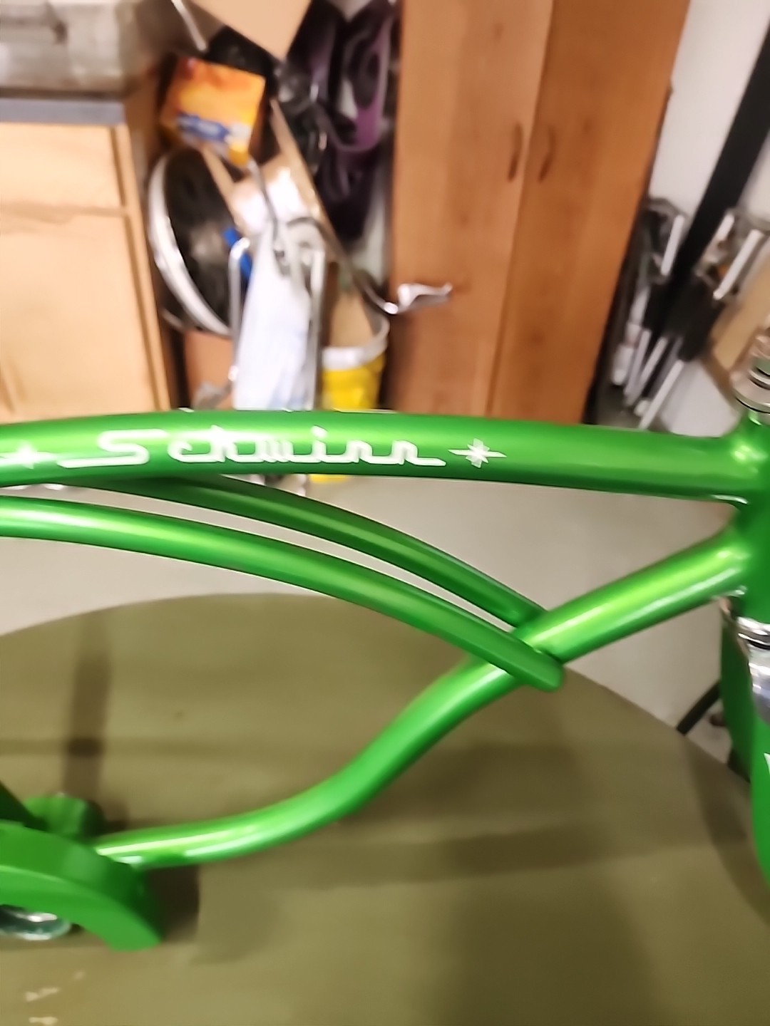 1966 SCHWINN STINGRAY LIME GREEN FRAME FORK + CHAINGUARD NICE SHAPE REPAINT L$$K