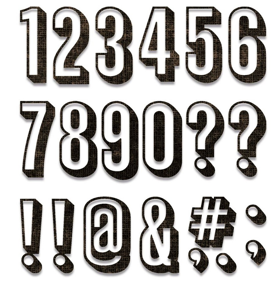 Sizzix Thinlits Alphanumeric Shadow Numbers 21pc set #664808 Retail $19.99 Holtz