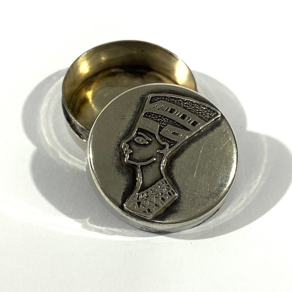 Vintage Solid Silver Egyptian Pill Box, Queen Nefertari, Snuff Box, Hallmarked