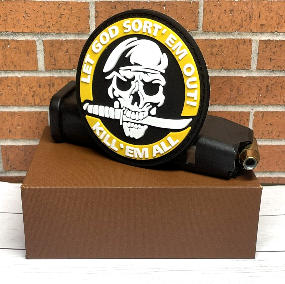Skull PVC Patch, Tactical Morale Skull Knife Patch - Let God Sort' EM Out Patch