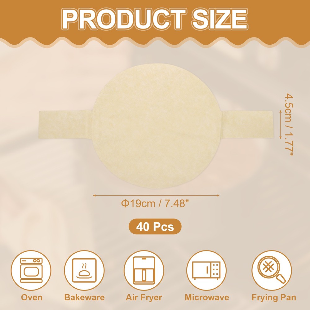 40 Sheets Parchment Paper Rounds, 7.5" Circle Baking Sheets, Brown