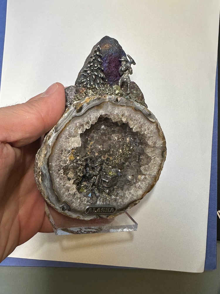 Geode Sculpture ALASKA Gold Mining scene