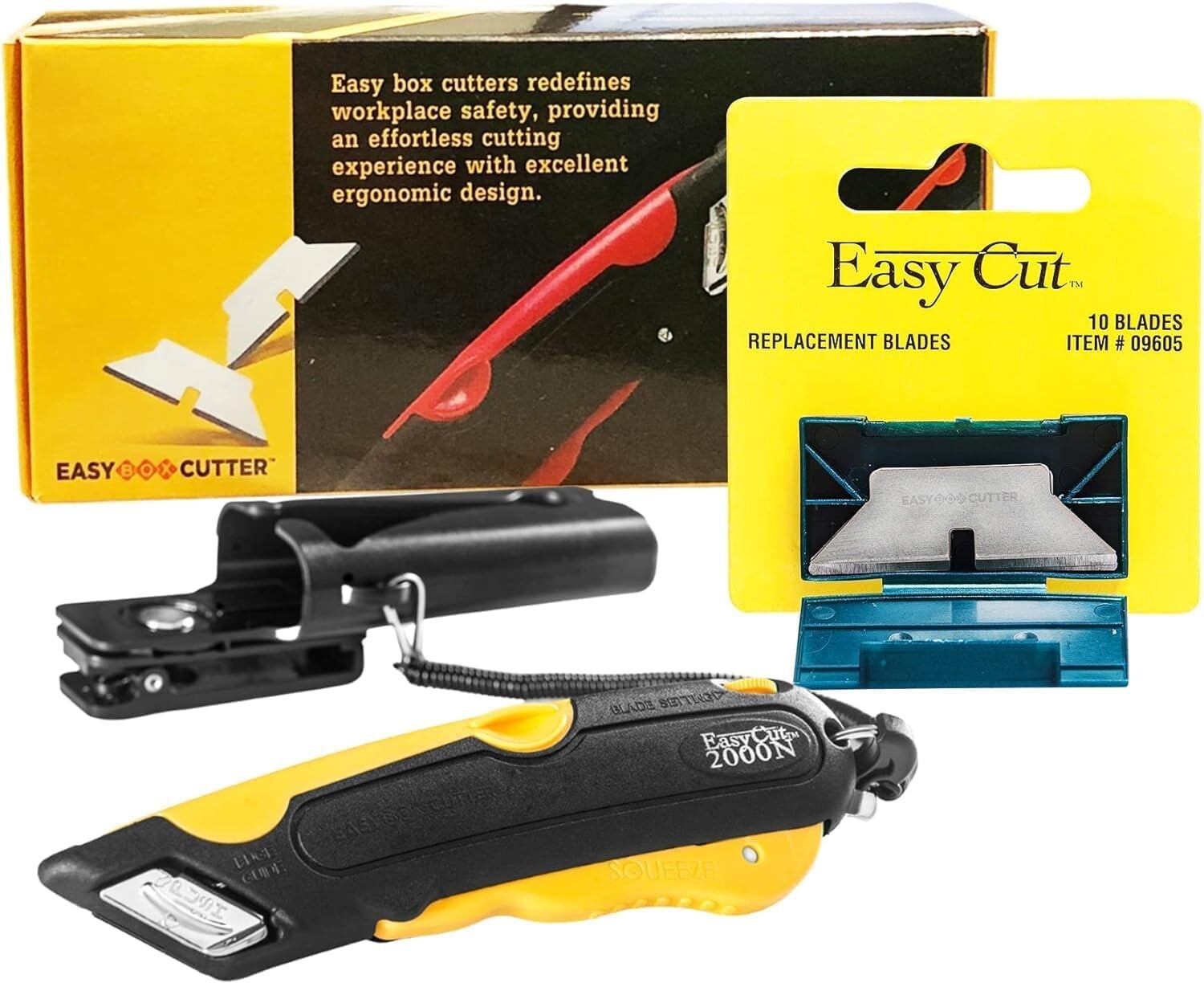 Easy Box Cutter 2000 Yellow with 10 Blades, Durable and Safe
