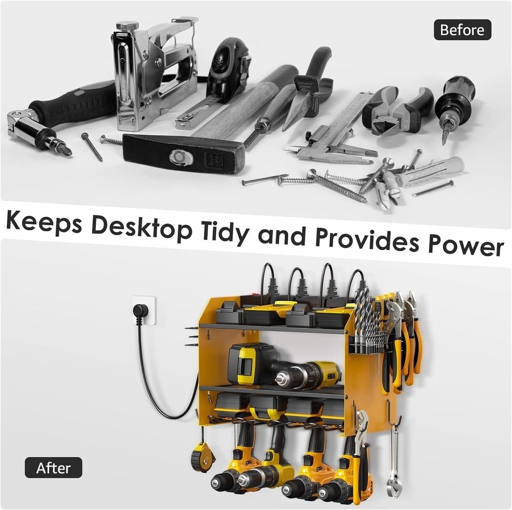 Modular Power Tool Organizer Wall Mount W/Charging Station 4 Drill Storage Shelf