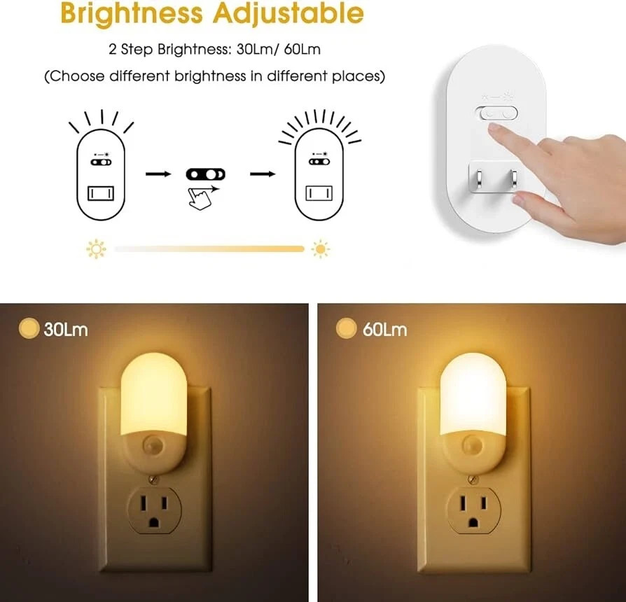 LOHAS LED Motion Sensor Night Light Plug-In 3000K Warm White 2 Pack Adjustable