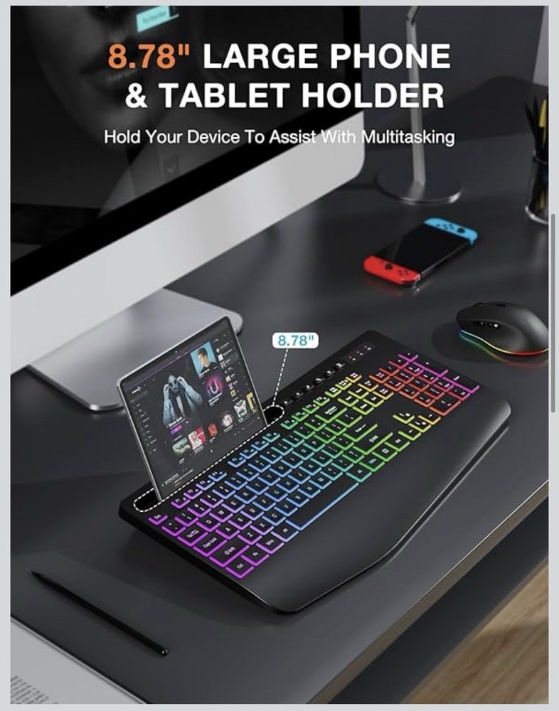 New Wireless Keyboard and Mouse Combo 9 Backlit Effects, RGBPhone Holder