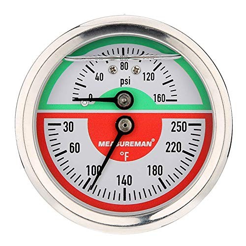 Tridicator, Thermo-Manometer, 2-1/2", Silicone Oil Back Mount-Liquid Filled