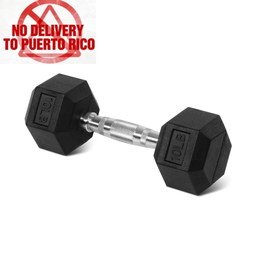 Hex Rubber Dumbbells – Black, Single 10LB
