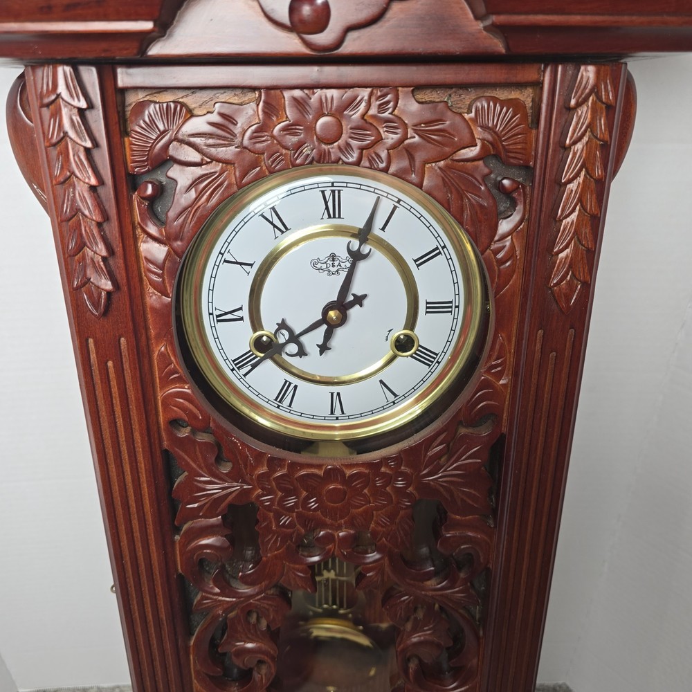D&A Wind Up Movement Pendulum Wall Clock Fully Functional Ornate Carvings Key