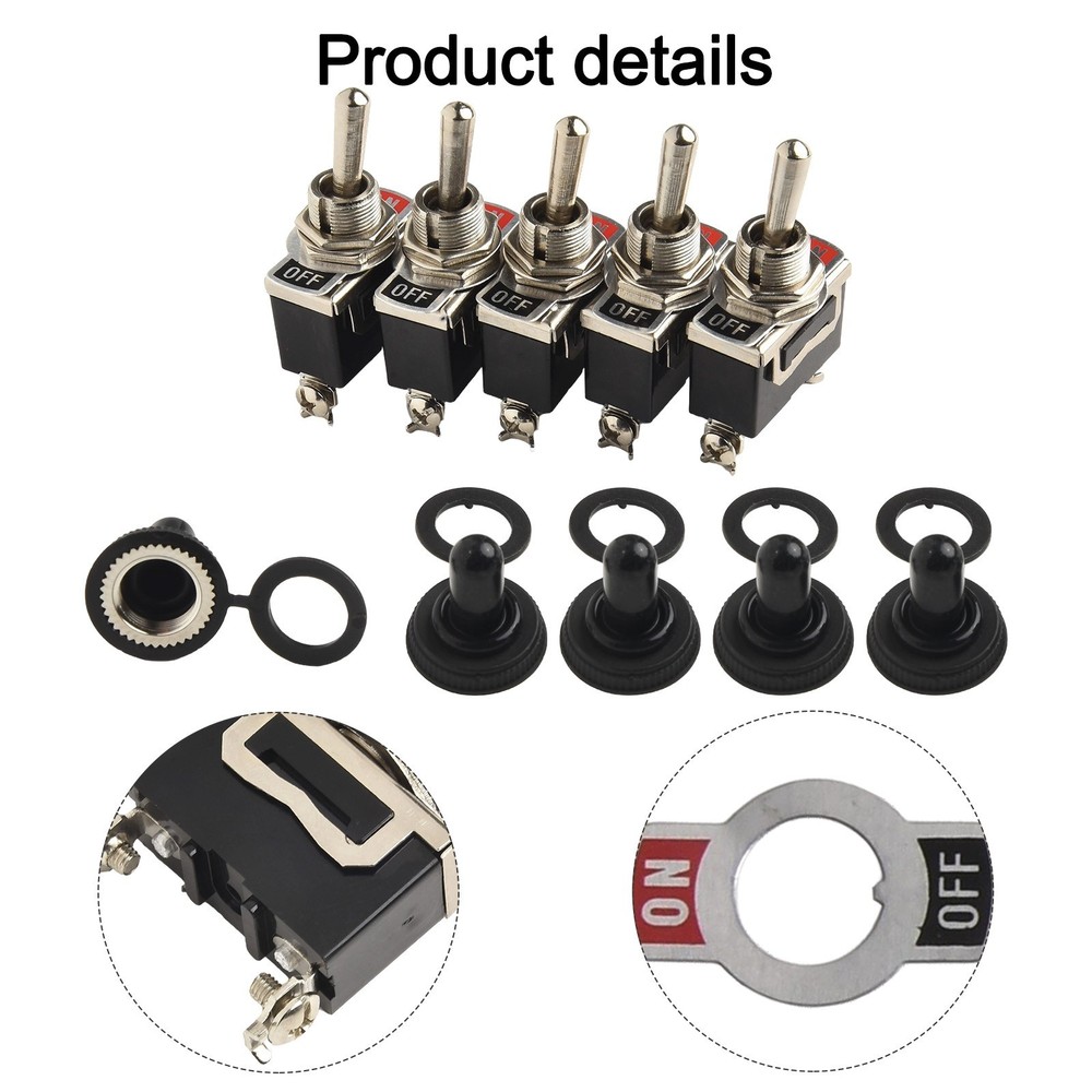 Five Pack Waterproof On Off Metal Toggles Suitable for Electrical Projects