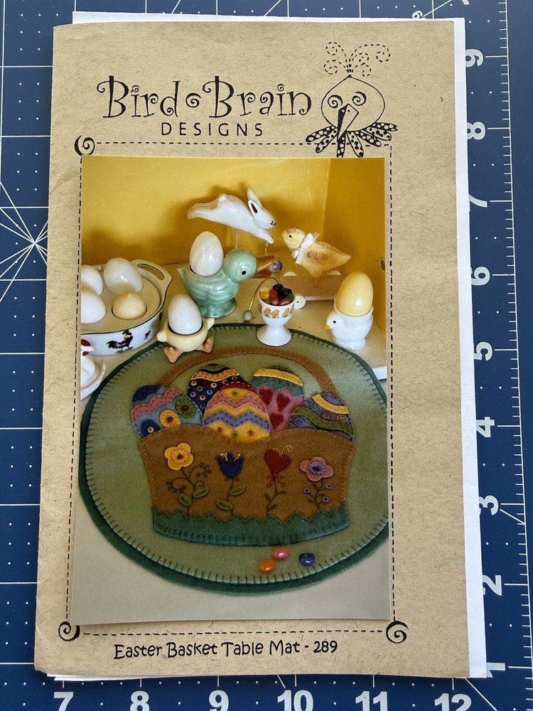 Bird Brain Designs 15” Easter Basket Table Mat Wool Appliqué Pattern Uncut