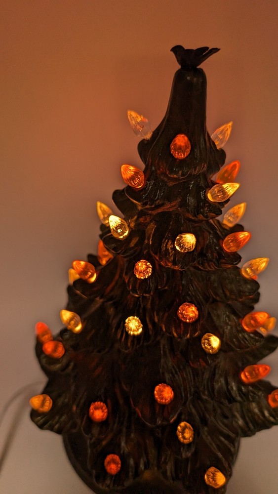 9" Hand Painted Black/Bronze Ceramic Halloween Tree Tabletop Decor with base