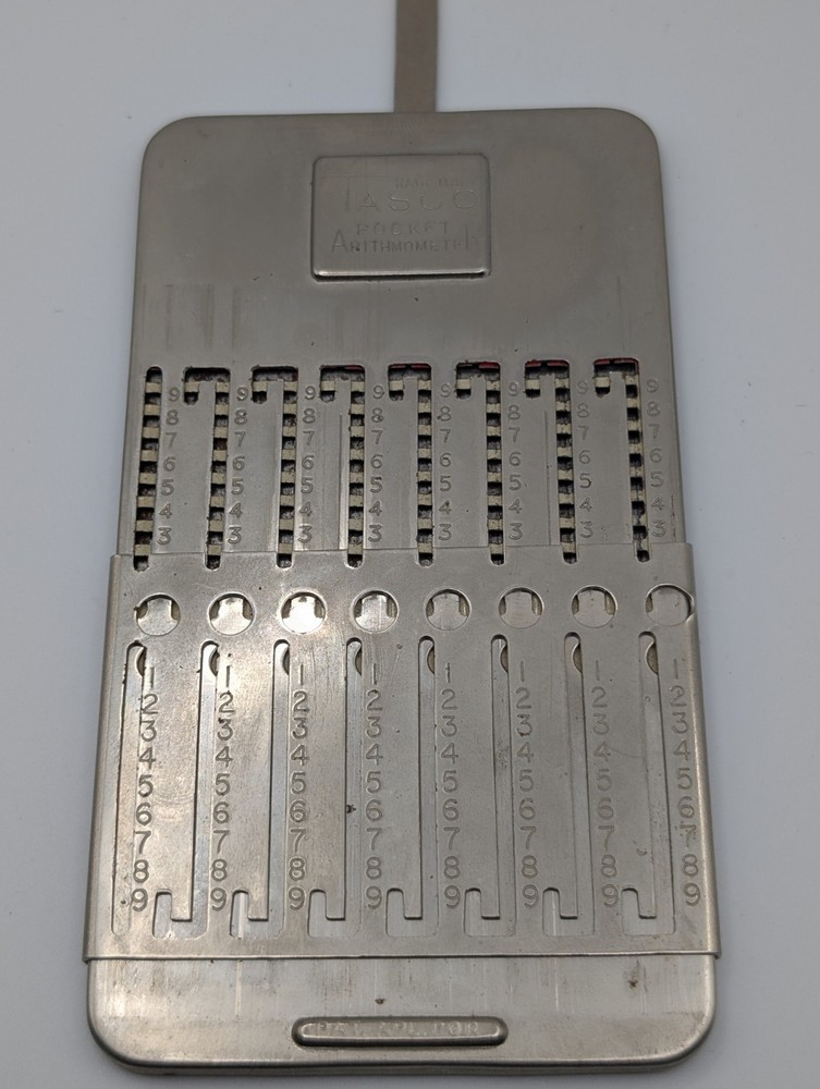 Vintage TASCO Pocket Arithmometer Adding Machine Calculator w/ Case Stylus