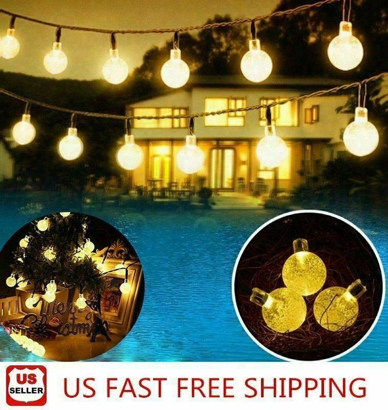 2 Pack 66FT 200LED Outdoor Solar Globe String Lights Ball Bubbles 8 Modes Yellow
