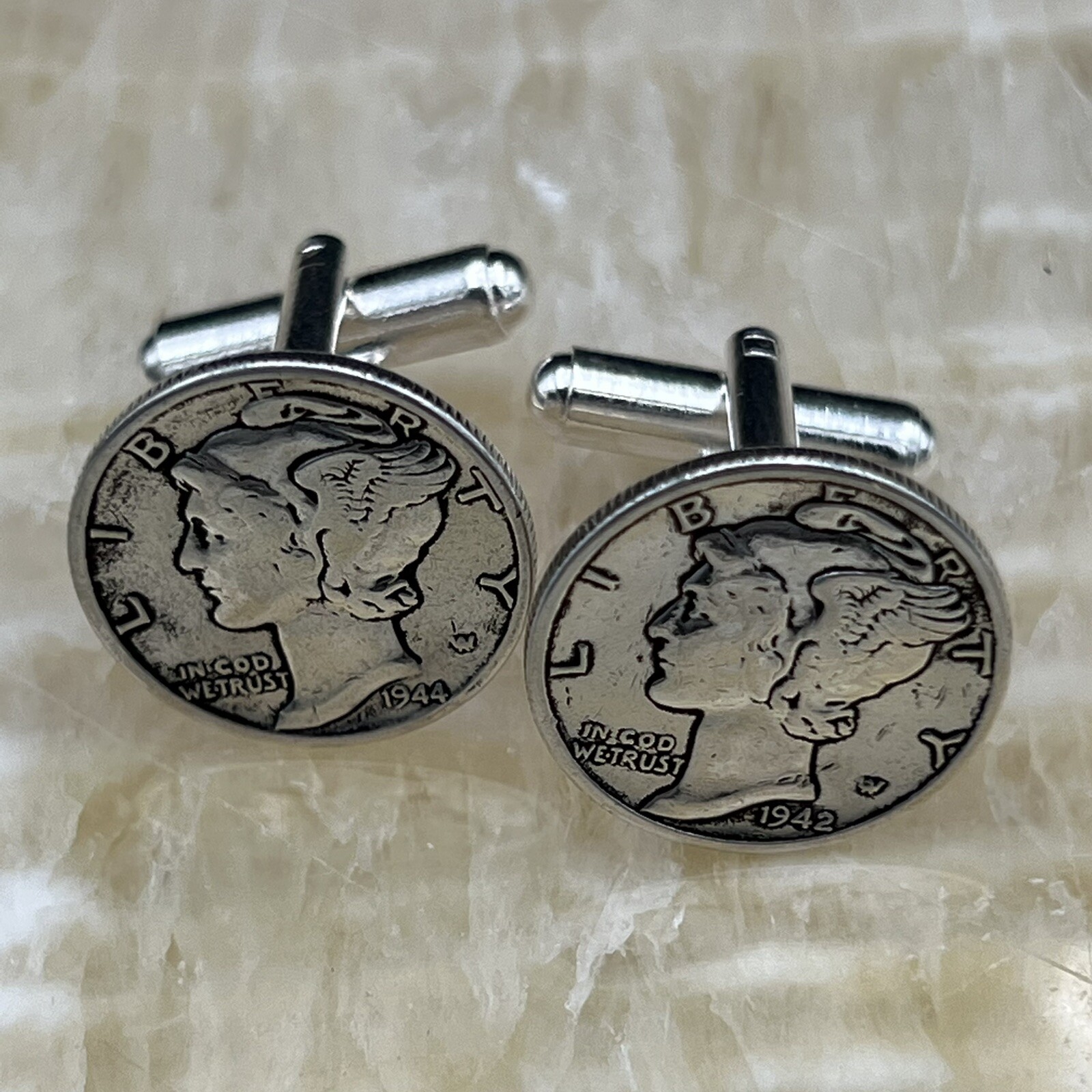 New Cufflinks w/ Vintage 90% 900 Silver Mercury Dime Coin 10 Cents Money
