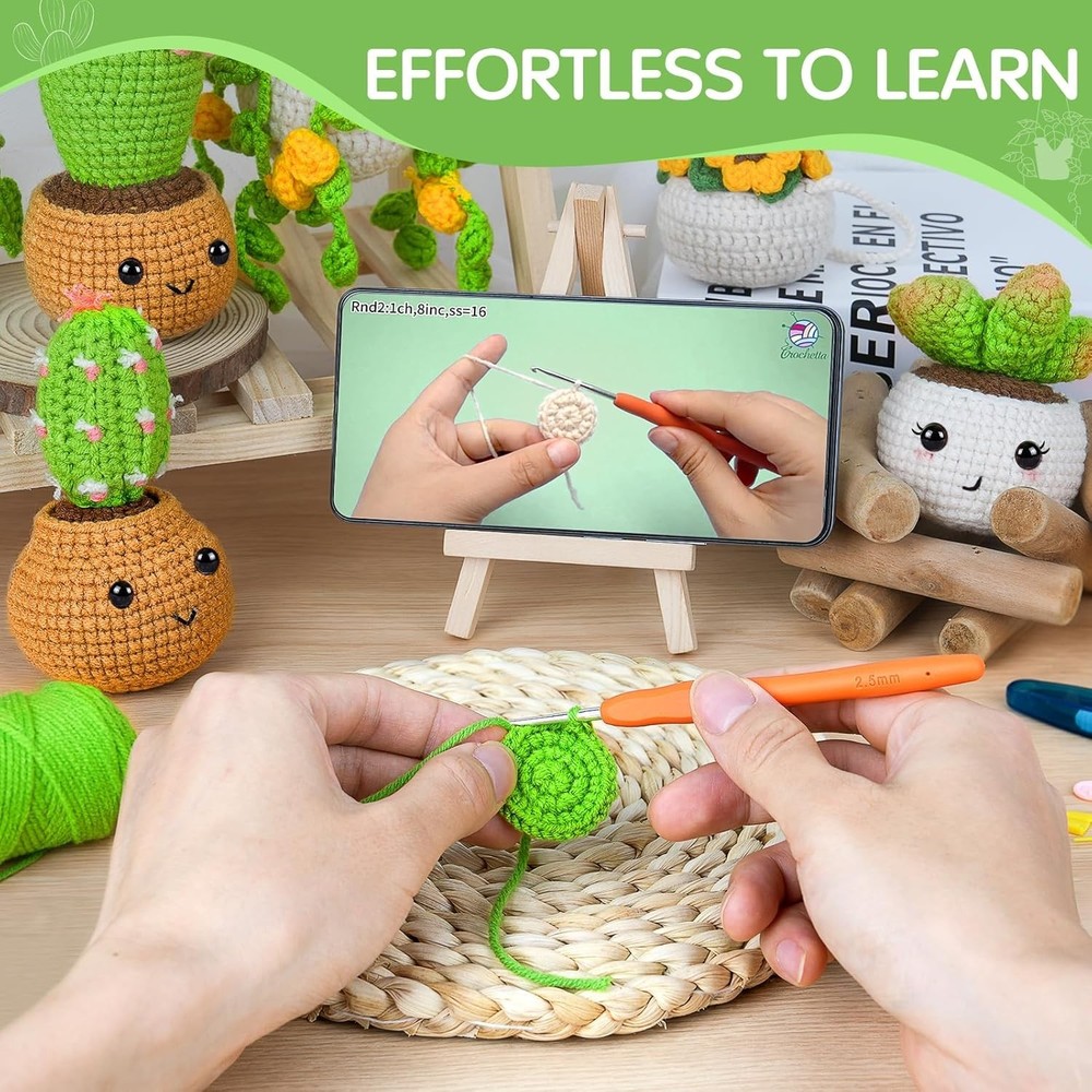 Crochet Plants Kit for Beginners: 6 Hanging Plant Patterns with Video Tutorials