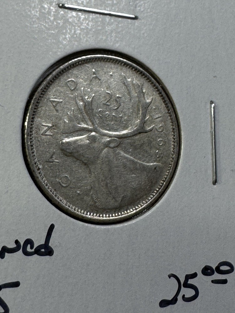 1965 Canada 25 Cents Silver Coin Cleaned