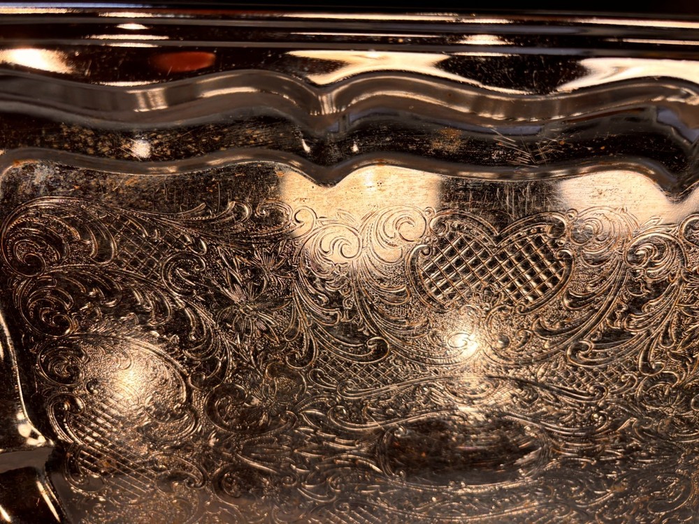 Vintage Silverplate Serving Tray with Handles – Unmarked