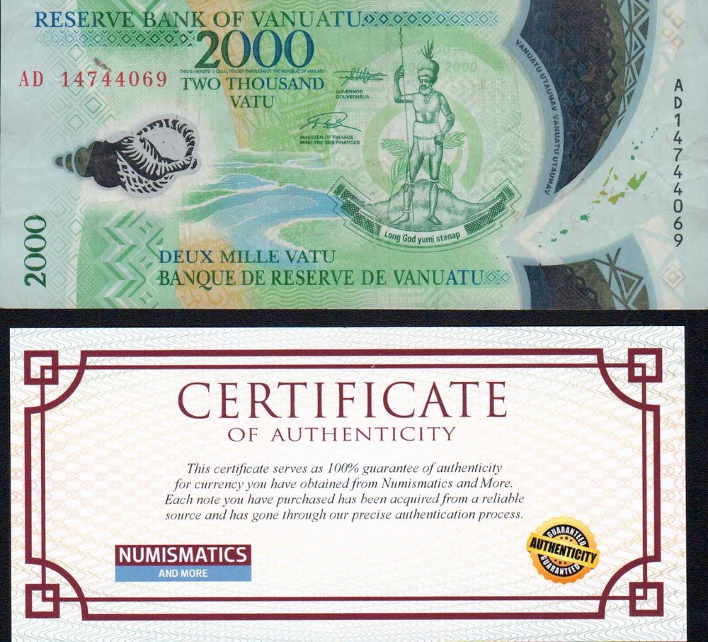 Vanuatu, 2000 Vatu, 2014, Circulated POLYMER banknote Uncertified COA