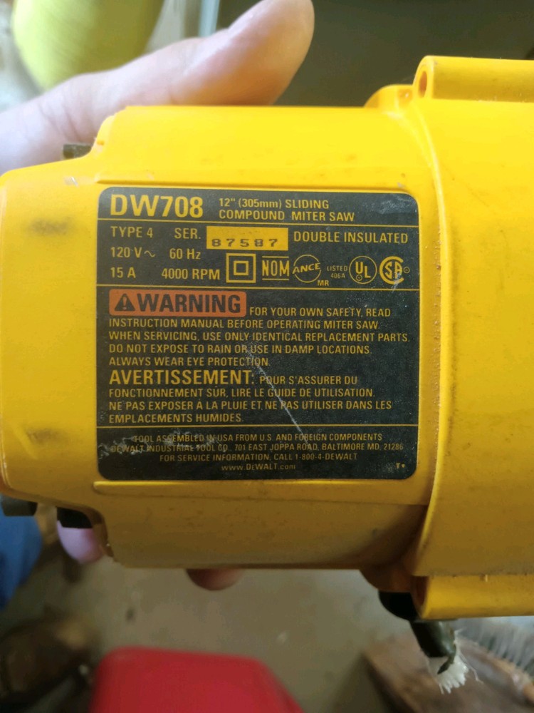 DeWalt Dw708 Slide Compound Miter Saw Back Release Button For Setting The...