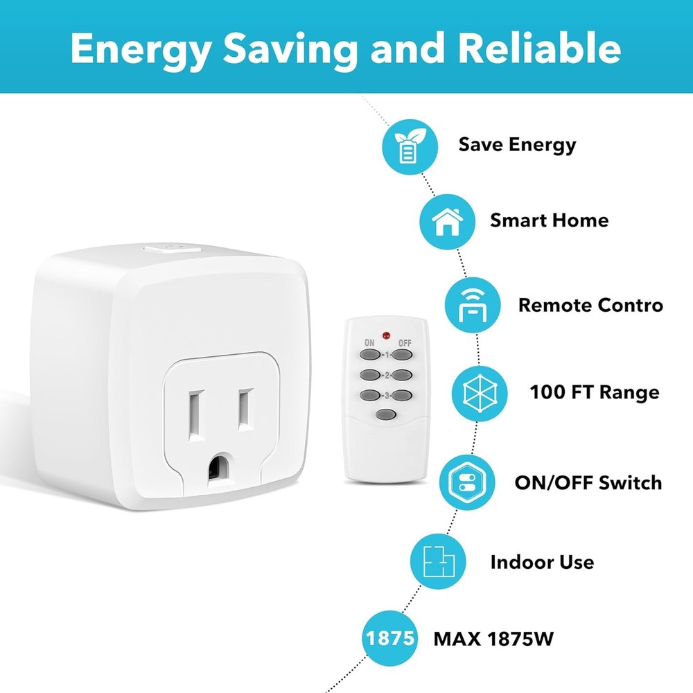 3 Pack Remote Control Outlet with 100FT RF Signal, 15A Wireless Switch Plug