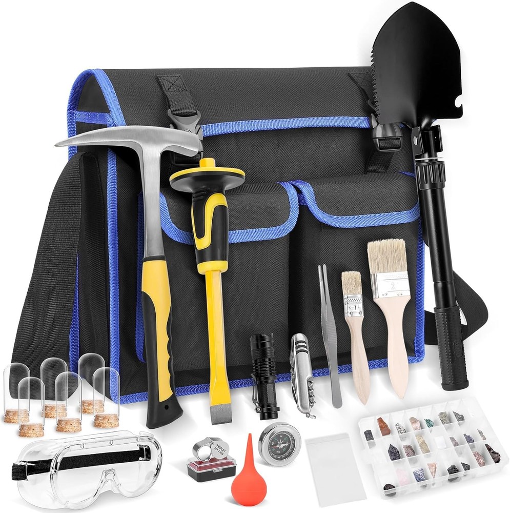 Geology Rock Pick Kit with Hammer Chisel Goggles Gloves Prospecting