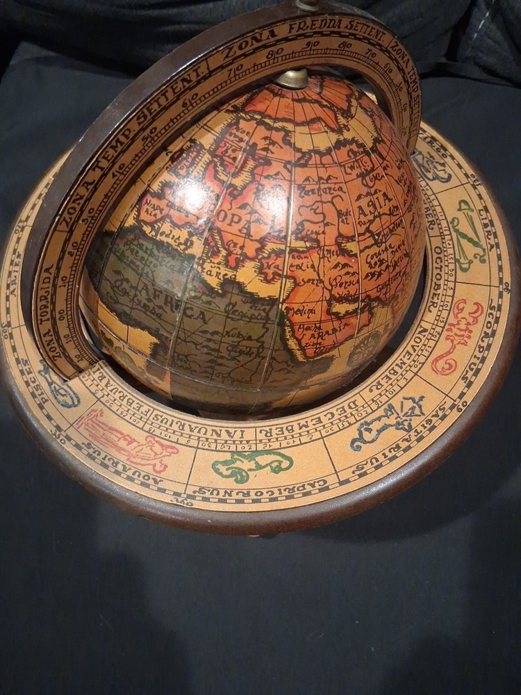 vintage decorative globe with astrological and cartographical elements