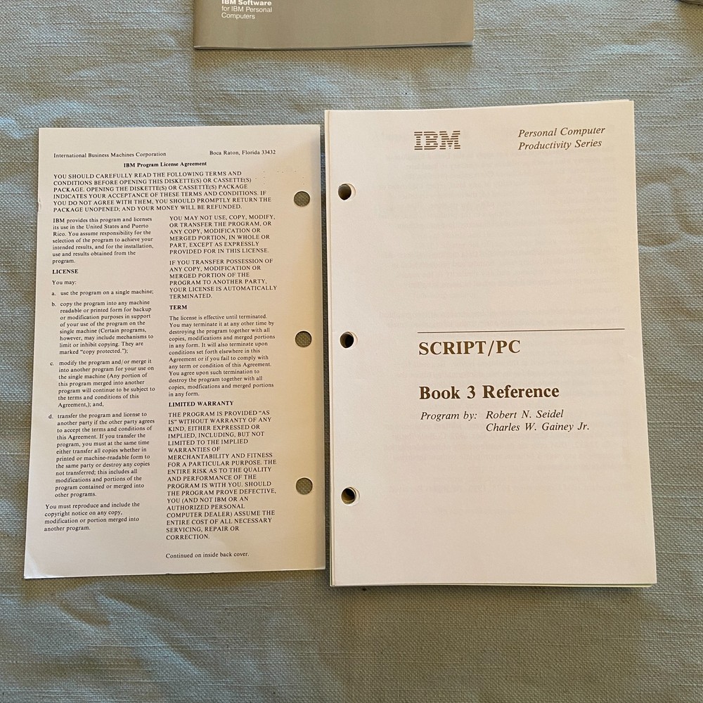 IBM Software Script/PC Book 1 2 3 1st Edition 1984 How To Quick Reference Manual