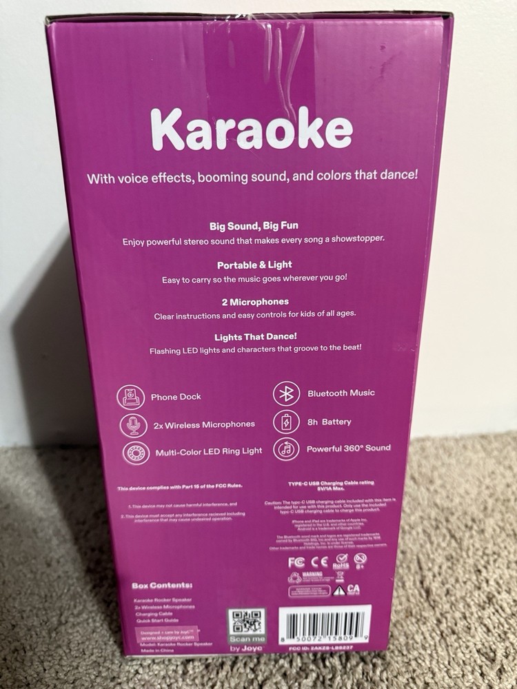 Joyc Karaoke Bluetooth Speaker with 2 Wireless Microphones and LED Ring Light