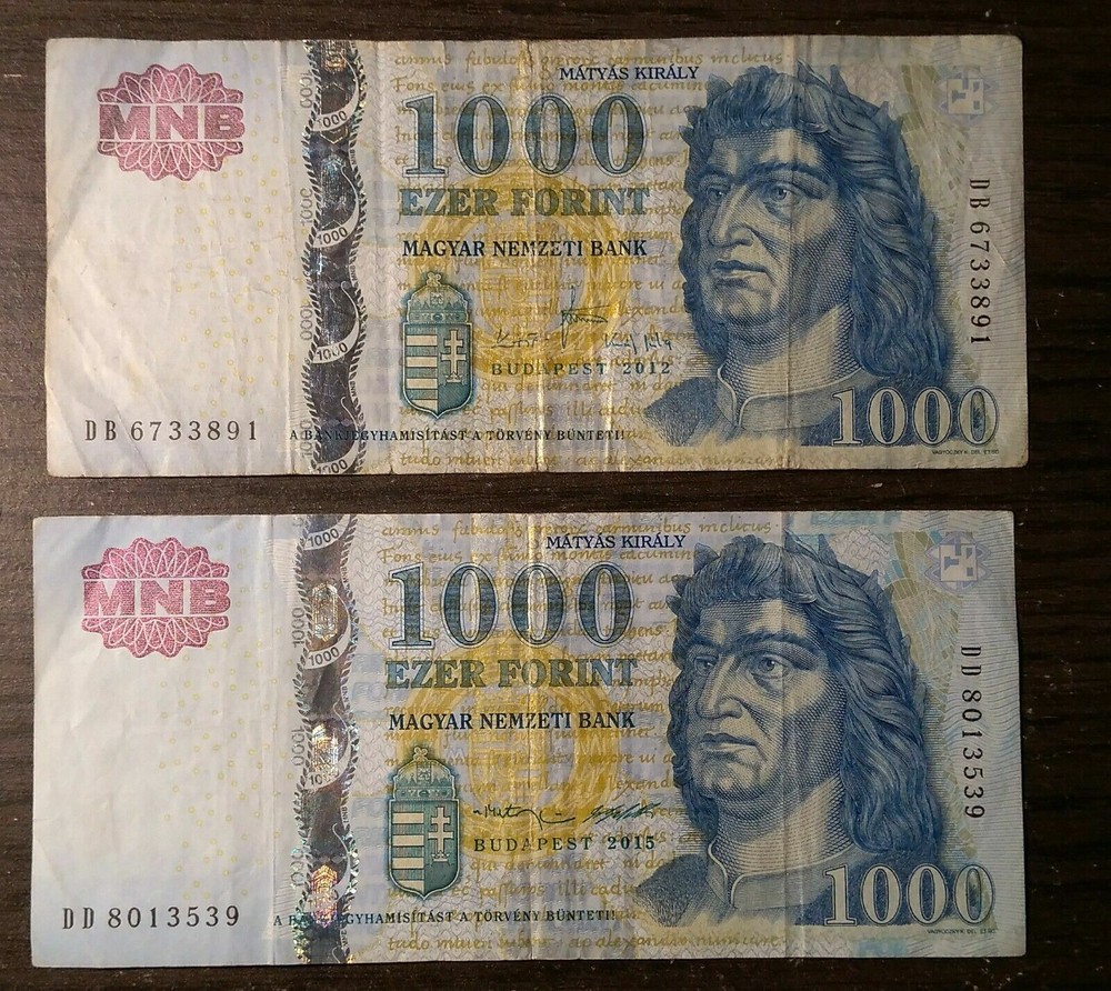 2 pcs - HUNGARY 1000 FORINT 2012, 2015 circulated