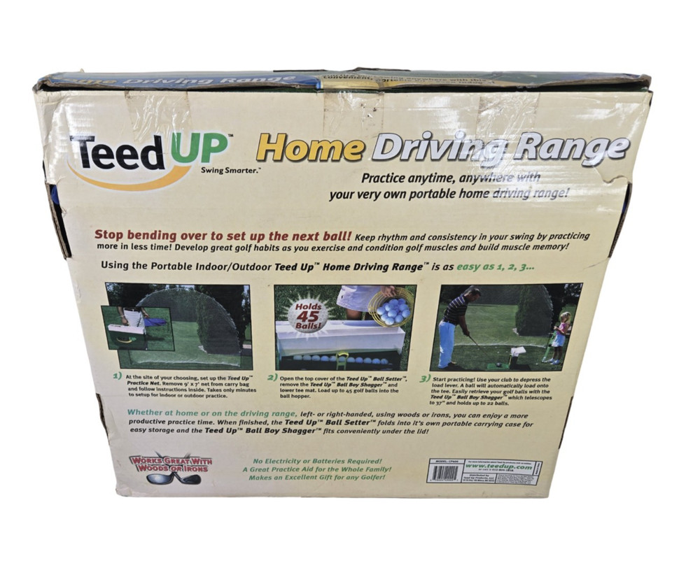 Teed Up Golf Home Driving Range w/ Gravity Feed Ball Tee System 9' Net & Bag NOB