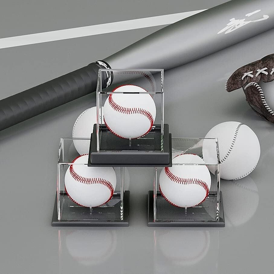 2x UV Protected BASEBALL HOLDER STAND Ball Display Case Acrylic Cube with Bases