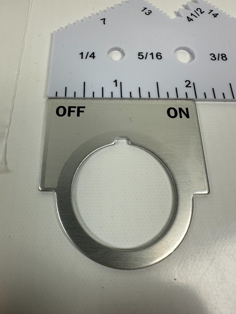 Off/On with Silver Background Pushbutton Legend Alum. 2" Across for 30mm Buttons